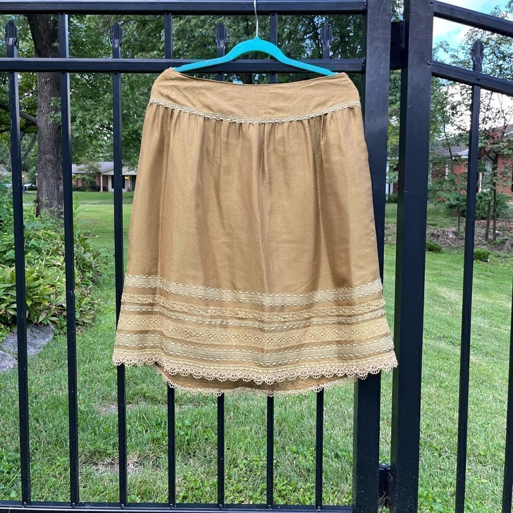 Cynthia Steffe Gold Lace Ribbon Skirt NWT